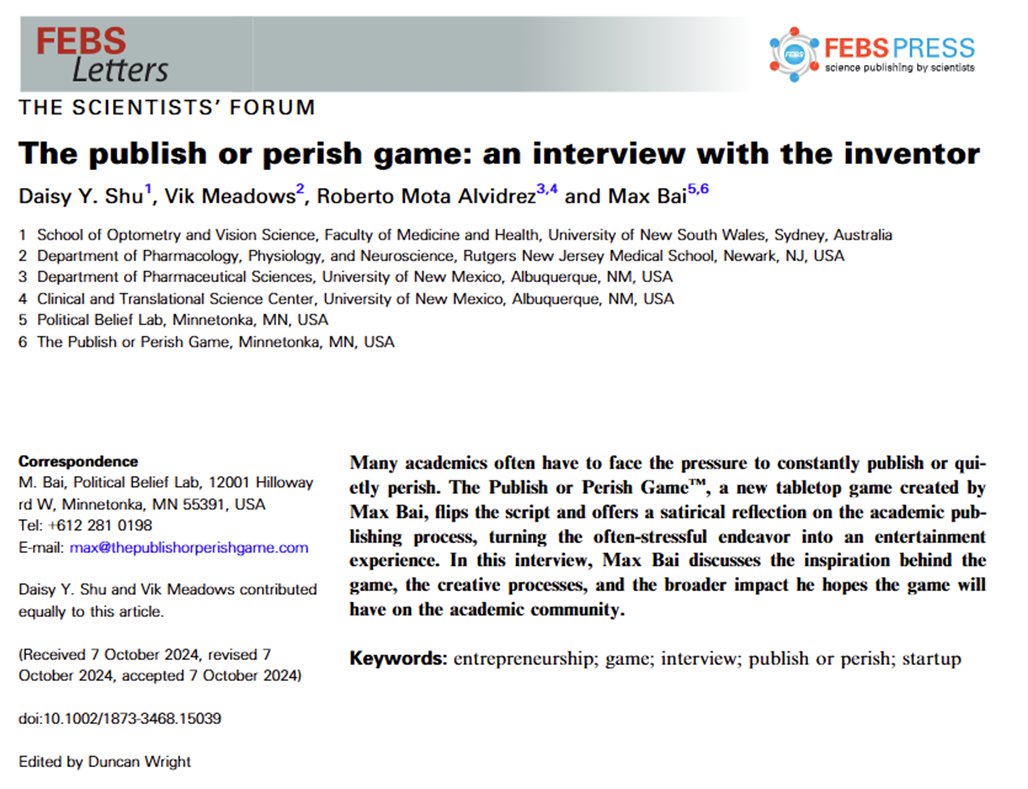 Behind Our Science (@behindourscienc) on Twitter photo New paper alert! Behind our Science have our first paper together with inventor of the new card game by Dr. Max Bai which offers a satirical reflection on academic publishing.
<a href="/FEBS_Letters/">FEBS Letters</a> rb.gy/fqlc13
<a href="/baixx062/">Max Bai</a> <a href="/EyeDaisyShu/">Daisy Shu (she/her/hers)</a> <a href="/TXevergreengirl/">la Dra Vik</a> <a href="/RealRobertoMota/">Roberto Ivan Mota Alvidrez, MD, MS🇲🇽🇺🇸</a> New paper alert! Behind our Science have our first paper together with inventor of the new card game by Dr. Max Bai which offers a satirical reflection on academic publishing.
<a href="/FEBS_Letters/">FEBS Letters</a> rb.gy/fqlc13
<a href="/baixx062/">Max Bai</a> <a href="/EyeDaisyShu/">Daisy Shu (she/her/hers)</a> <a href="/TXevergreengirl/">la Dra Vik</a> <a href="/RealRobertoMota/">Roberto Ivan Mota Alvidrez, MD, MS🇲🇽🇺🇸</a>