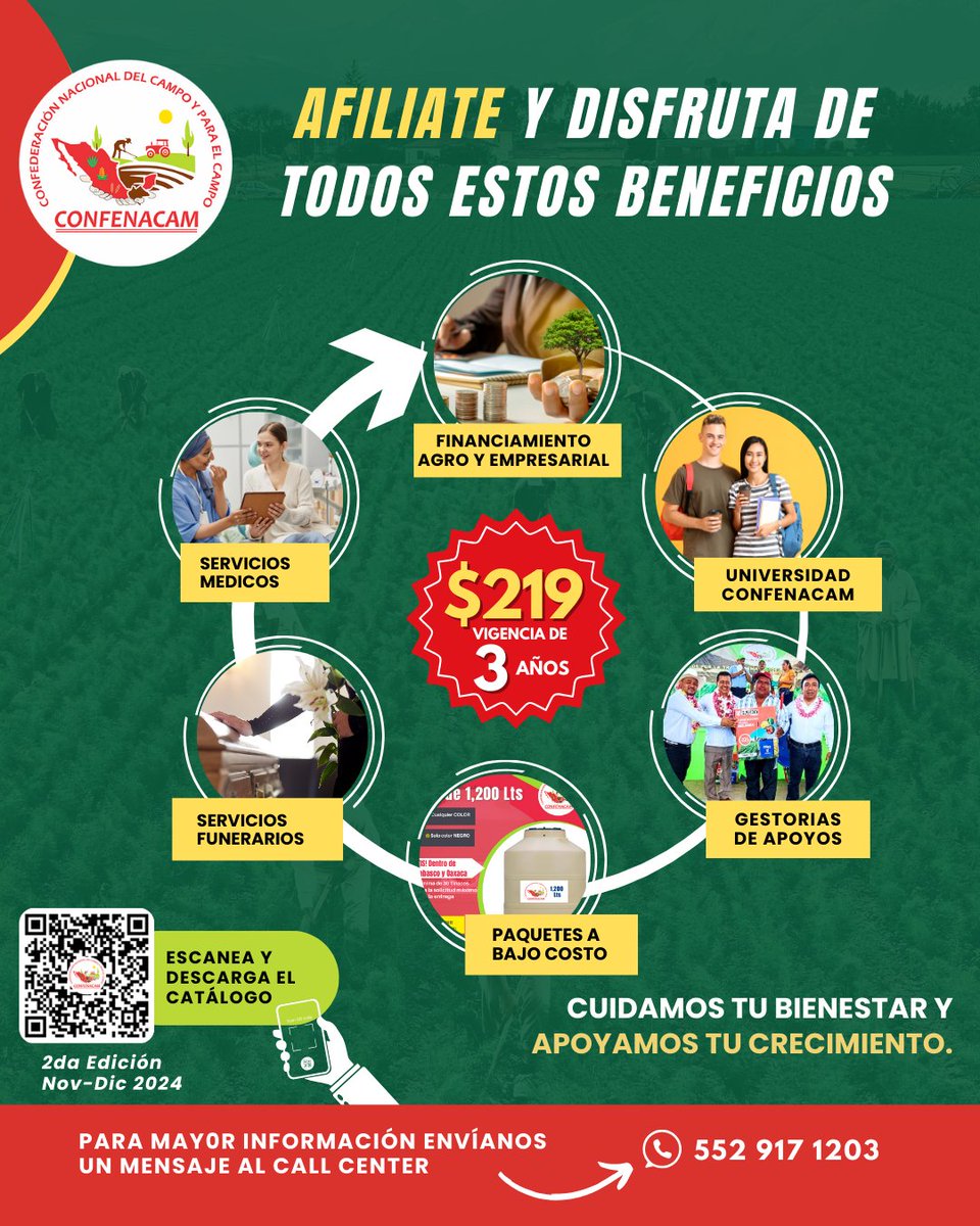 confenacam's tweet photo. CONFENACAM || Afiliate y Asegúrate y obten muchos BENEFICIOS.

Solicita información al Call Center WhatsApp 552 917 1203

"Juntos por la Transformación del Campo y la Ciudad"

#SomosCONFENACAM
@PlacidoMorales_ @LeonelCotaM @adan_augusto @MayraJacobo6 https://t.co/LxmsyGbln7