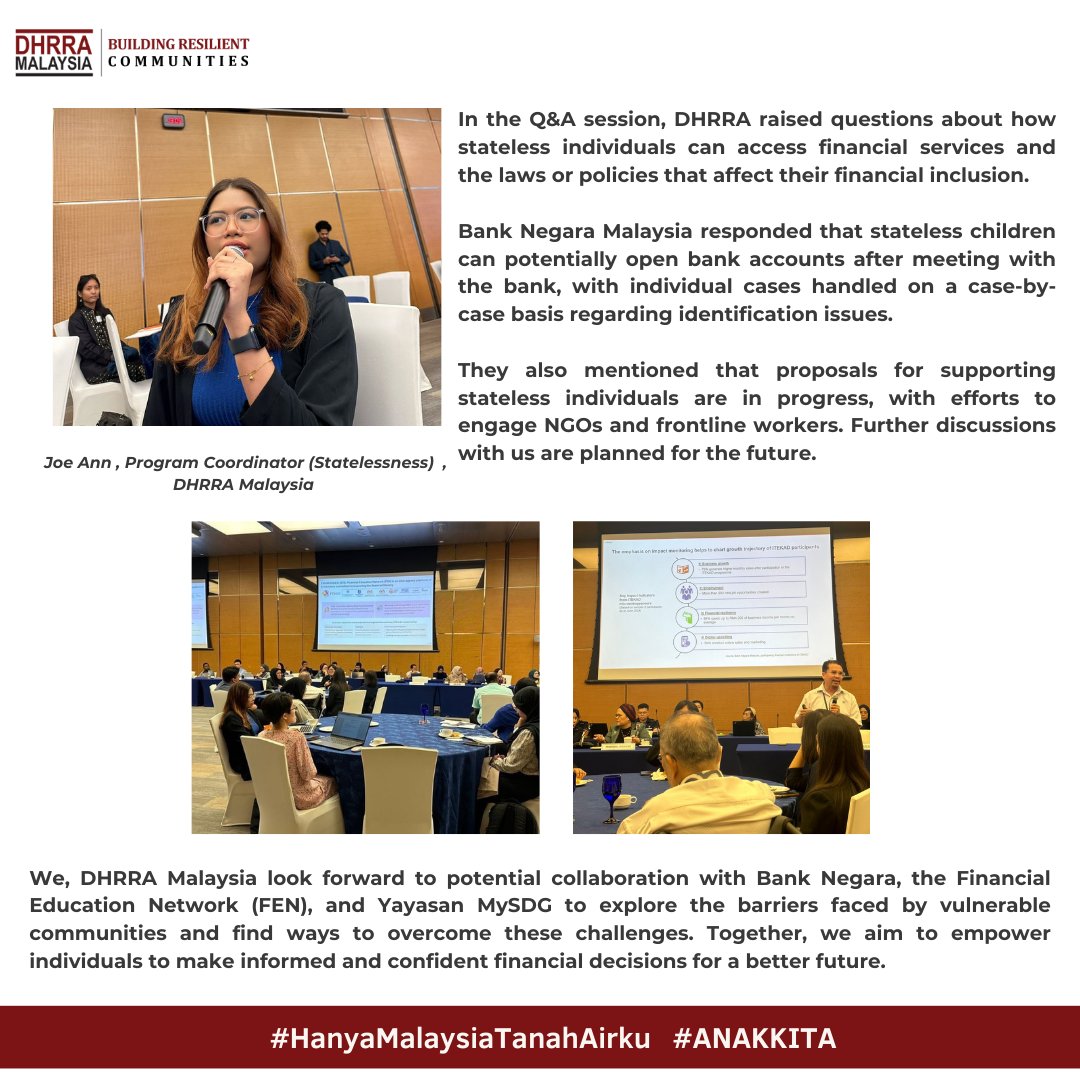 DHRRA Malaysia telah menyertai sesi libat urus bersama NGO dan Perusahaan Sosial (SE). Perbincangan tertumpu kepada strategi untuk memperkasa komuniti kumpulan B40, orang kurang upaya, orang asal, dan individu tanpa kewarganegaraan,  memperbaiki akses mereka kepada alat kewangan.