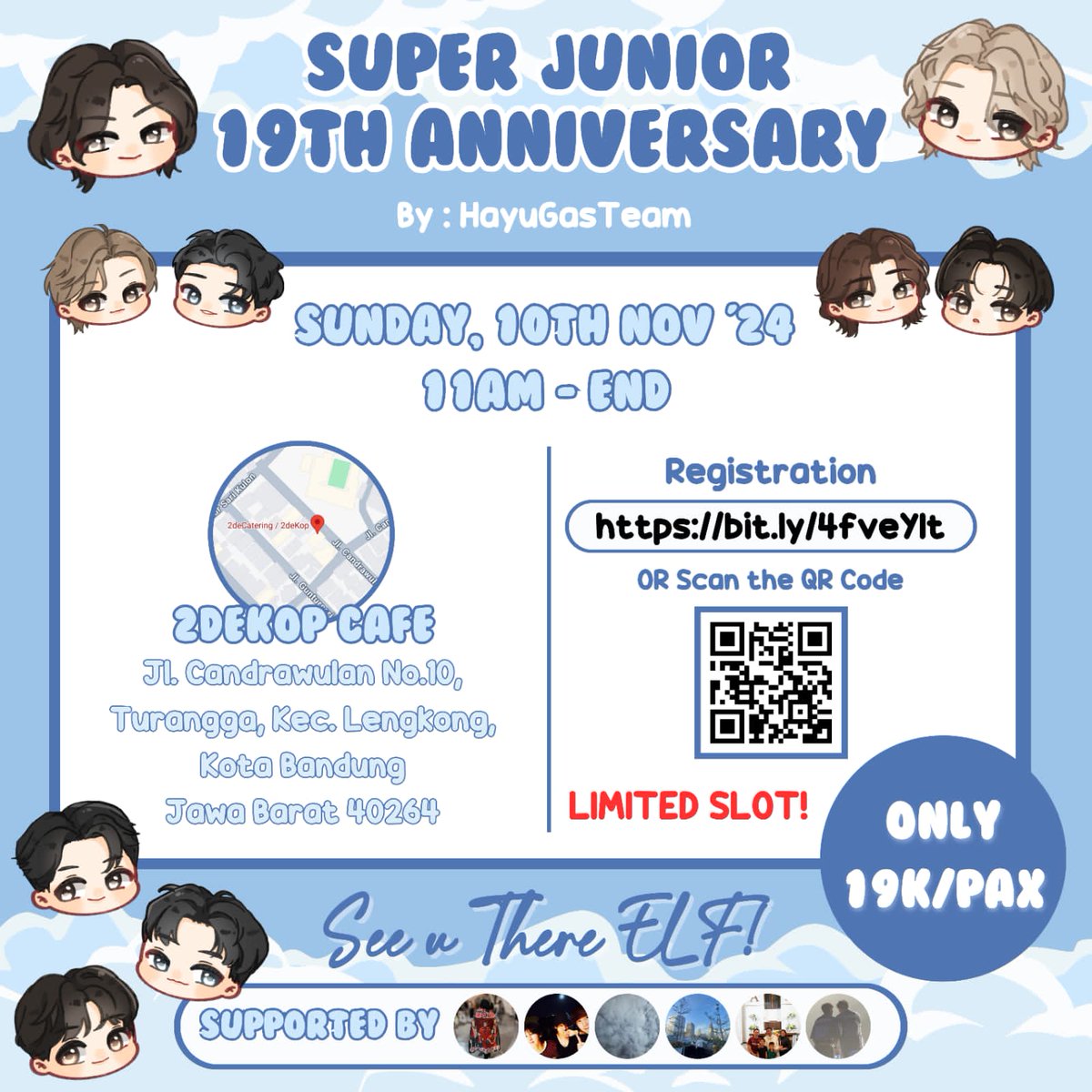 Anyeong ELF 😚
Super Junior 19th Anniversary Event By : <a href="/ELFHayuBandung/">HAYU GAS TEAM</a>

Link Registrasi : bit.ly/4fveYIt

1t's 9reat To See You so... 
let's join elfs🥳💙

DC : Blue &amp; White 

#SUPERJUNIOR #19thAnniversary #ELFIndonesia #ELFBandung