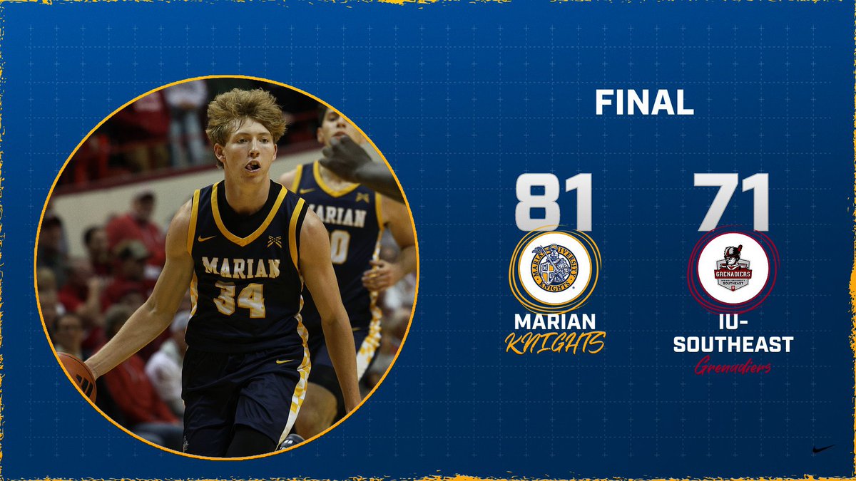 Marian Knights (@muknights) on Twitter photo MBB | FINAL
KNIGHTS WIN! <a href="/MarianMensBBall/">Marian Basketball</a> takes down IU-Southeast in their season opener!
Aidan Franks’ career-high 24 points leads the Knights in the first win for head coach Pat Knight at Marian MBB | FINAL
KNIGHTS WIN! <a href="/MarianMensBBall/">Marian Basketball</a> takes down IU-Southeast in their season opener!
Aidan Franks’ career-high 24 points leads the Knights in the first win for head coach Pat Knight at Marian