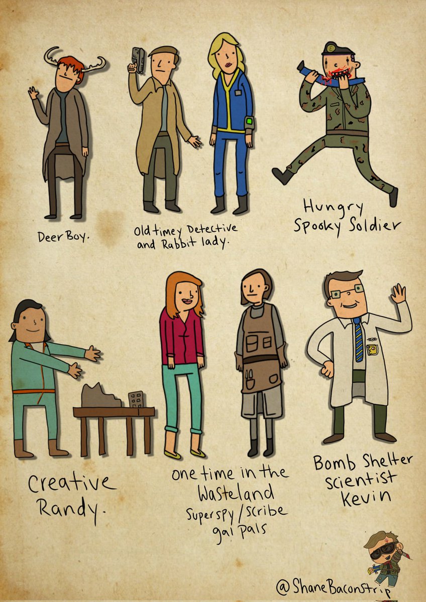 ShaneBaconstrip's tweet photo. droppin pt. 4 tonight but I wanted to make a thread because ppl really seem to like these, If you'd like me to Doodle your Fallout OC in the offbrand series drop a pic of them in this thread along with enough lore info for me to come up with a dumb name, any fallout! 

#fallout https://t.co/wFTXZOYcCZ