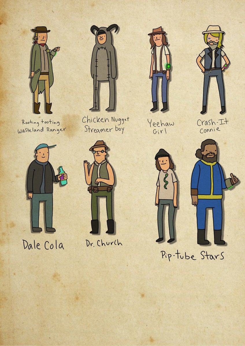 ShaneBaconstrip's tweet photo. droppin pt. 4 tonight but I wanted to make a thread because ppl really seem to like these, If you'd like me to Doodle your Fallout OC in the offbrand series drop a pic of them in this thread along with enough lore info for me to come up with a dumb name, any fallout! 

#fallout https://t.co/wFTXZOYcCZ