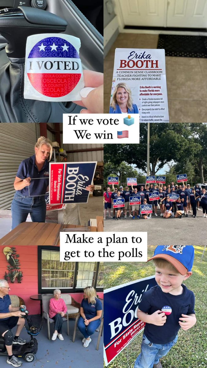 If WE vote, WE win! Make your plan to get out tomorrow and vote for <a href="/erikaboothFL/">Erika Booth</a>. Wait in the line if you have to. This St. House seat is very important to our future in Osceola and Orange. We can not afford ultra-partisan, extreme, ineffective representation. GET OUT AND VOTE!