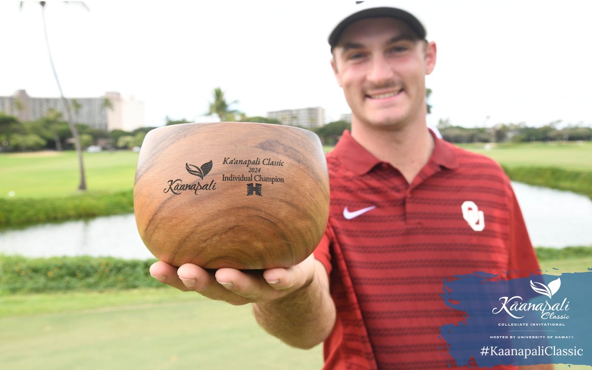 kaanapaliresort's tweet image. The Oklahoma Sooners Oklahoma Men's Golf are our 3rd time Ka'anapali Classic champions, finishing with a team score of -42! In the individual competition, Jaxon Dowell took the top spot with a score of -17, followed closely by Clark Van Gaalen in second with -16. 

#BoomerSooner