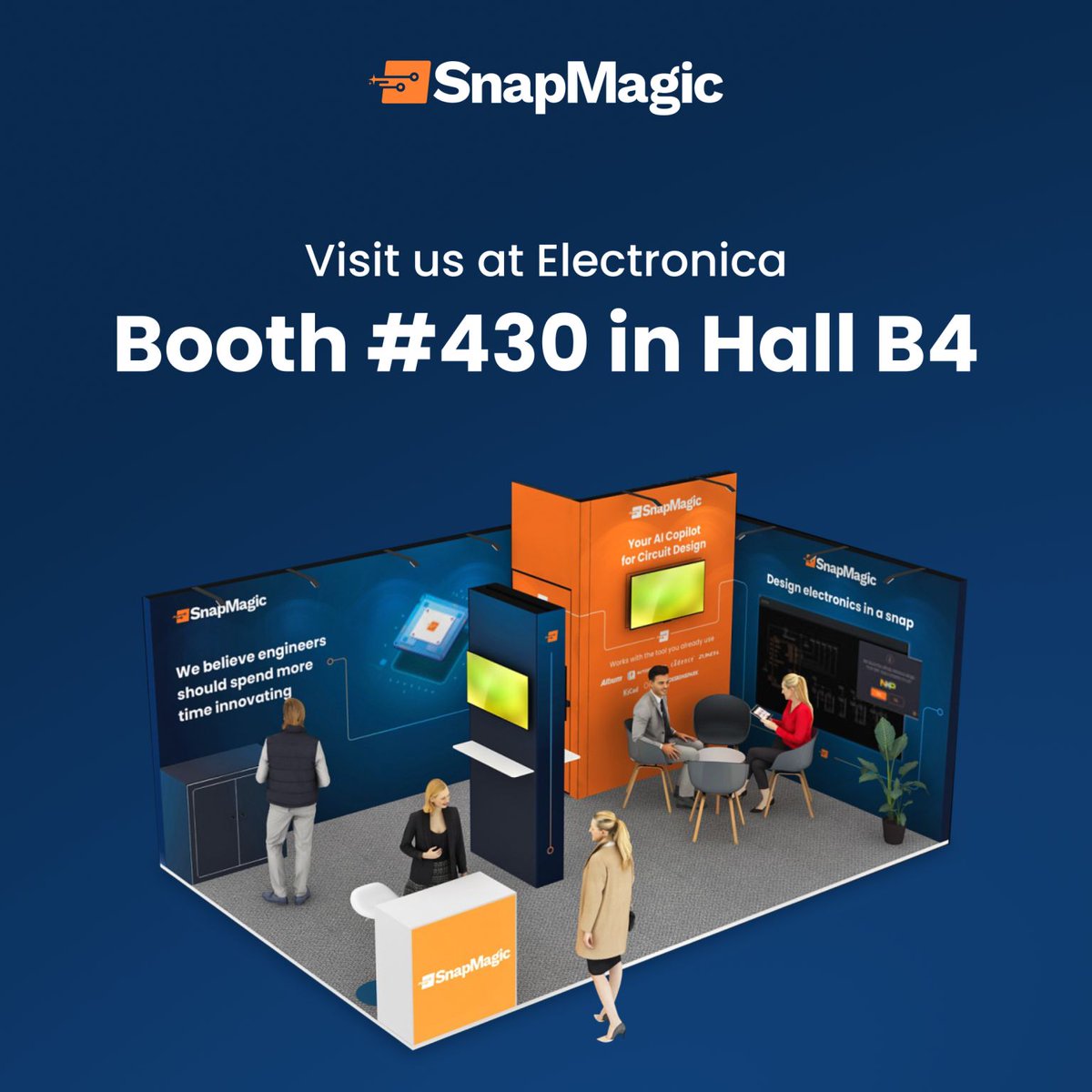It’s that time – Electronica is back in Munich!🚀Since 1964, it’s showcased the tech evolution from microprocessors to AI.  

Catch SnapMagic at Booth 430, Hall B4, and test drive our new AI Copilot for circuit design. Let's create the future together! 🌍

#electronica #PCBdesign