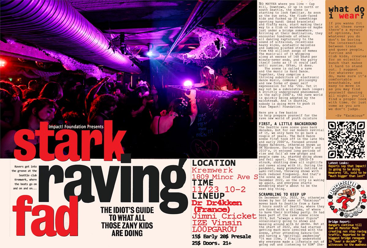 New reports from our cultural correspondents suggest a bunch of kids are going to this Stark Raving Fad @ Kremwerk 11/23. Featuring a special international guest and some incredible locals, we're excited to bring you this early coverage!
🎫👇
