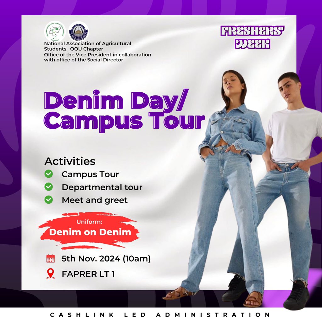AESANOOU's tweet photo. Day 2: Denim Day &amp; Campus Tour! 👖

After a successful Day 1 of Corporate Day, let’s keep the energy going! Put on your denim and join today to tour the campus together. 

Let’s make more memories! 💙 

📍 Venue: FAPRER LT1  
🕐 10am https://t.co/YHgIbwTrL5