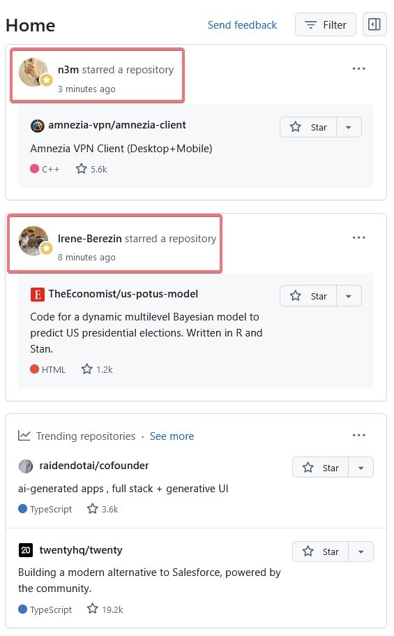 Is it just me, or is everyone's #GitHub feed just become filled with stars from random users?