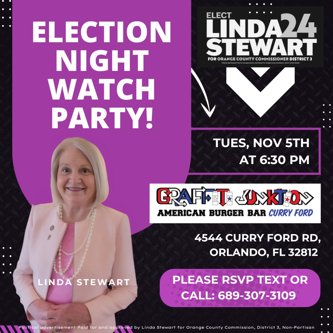 📢 Election Day is almost here, and it’s time to celebrate our hard work! 

After you cast your vote or finish volunteering, come join us on Tues, Nov. 5th for an Election Night Watch Party 🥳 at Graffiti Junktion! 

📸For full details.