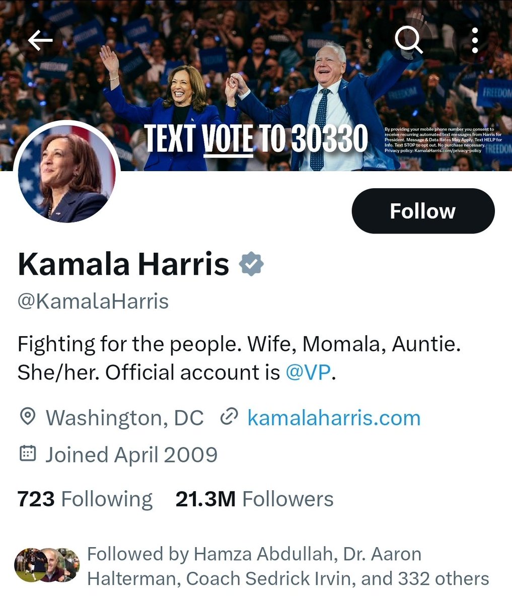 NFLPlayersList's tweet photo. Follower Counts of 2024 Presidential Candidates. https://t.co/VJvPuYIsXf