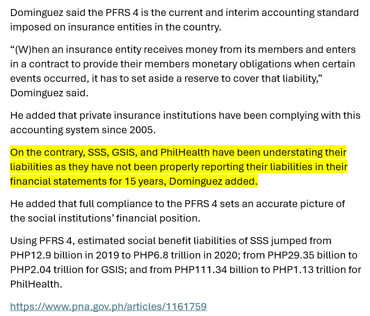 EnricoPatiga's tweet photo. @BudRante @DrTonyLeachon @senatePH @jvejercito @SayChiz @pnagovph @TVPatrol @dzbb Former DOF Secretary Dominguez has been warning about the inadequacy of Philhealth's reserves as early as 2020. His estimate of insurance liabilities for Philippines is quite good at P1.1 trillion pesos, which is twice the current short-term reserve fund of about half a trillion. https://t.co/u2liSvyZtd