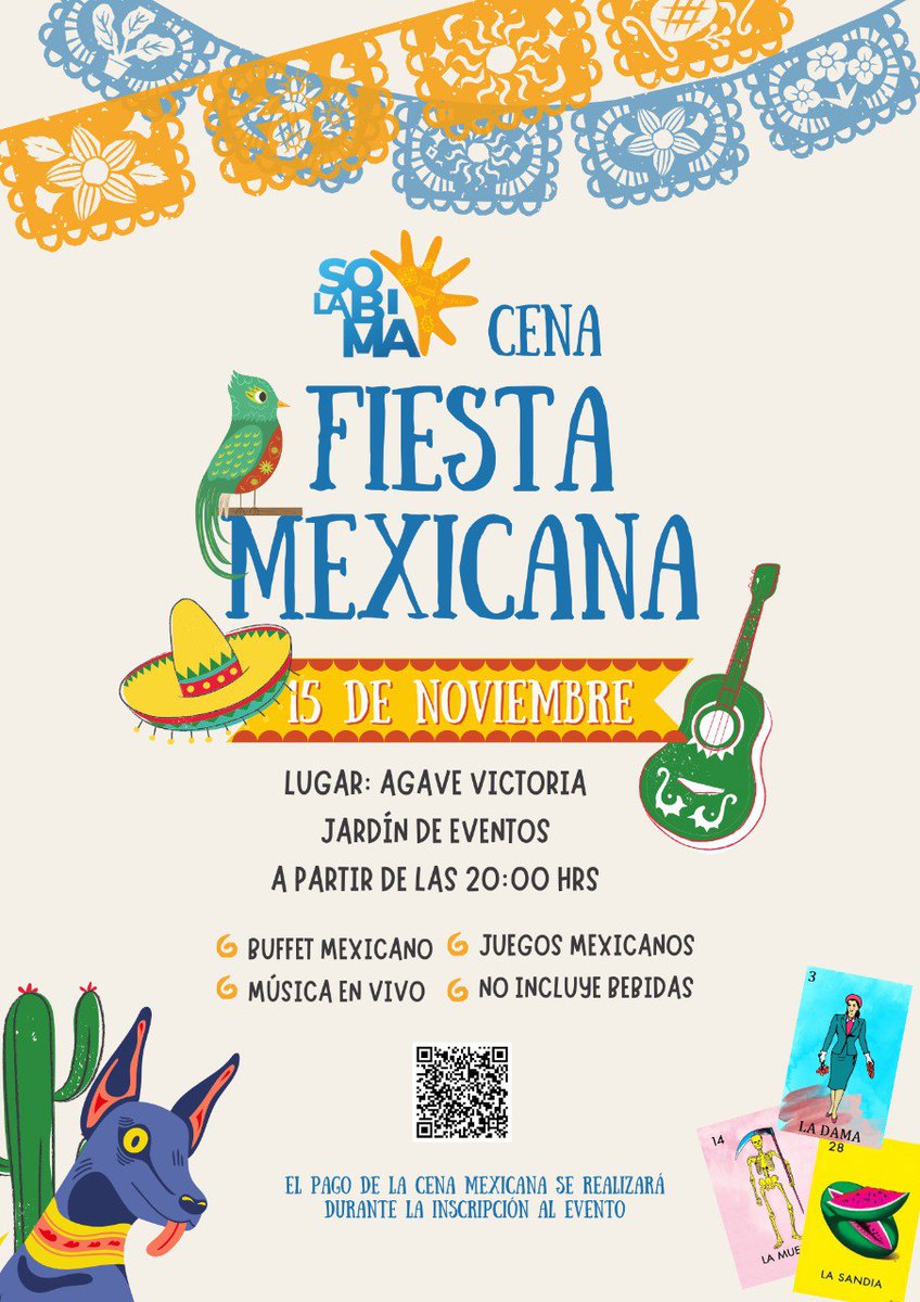 ¡Asiste a la Cena Fiesta Mexicana del #SoLaBiMa2024! Puedes realizar el pago durante las inscripciones y entrega de kits del evento.
¡Escanéa el código QR para conocer más del lugar!