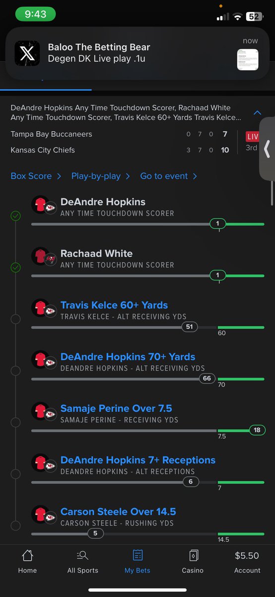smodaa_'s tweet photo. Come on guys I need a win #nfl #parlay #traviskelce #hopkins https://t.co/WOXlGNBnJq