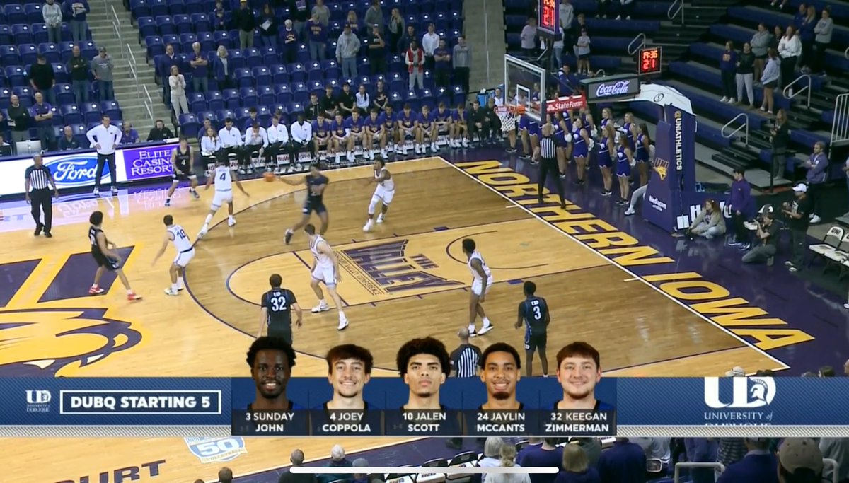 DowlingBball's tweet photo. Alumni Update: Joey Coppola in the starting lineup of his first collegiate game for the Dubuque Spartans. https://t.co/2pJii8je2i