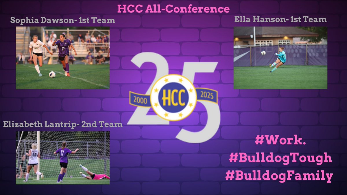 Congrats to Sophia Dawson and Ella Hanson for being chosen as 1st Team All HCC as well as Elizabeth Lantrip on 2nd Team! Best conference in the state and one of the best in the Midwest! #WORK #BulldogTough #BulldogFamily
