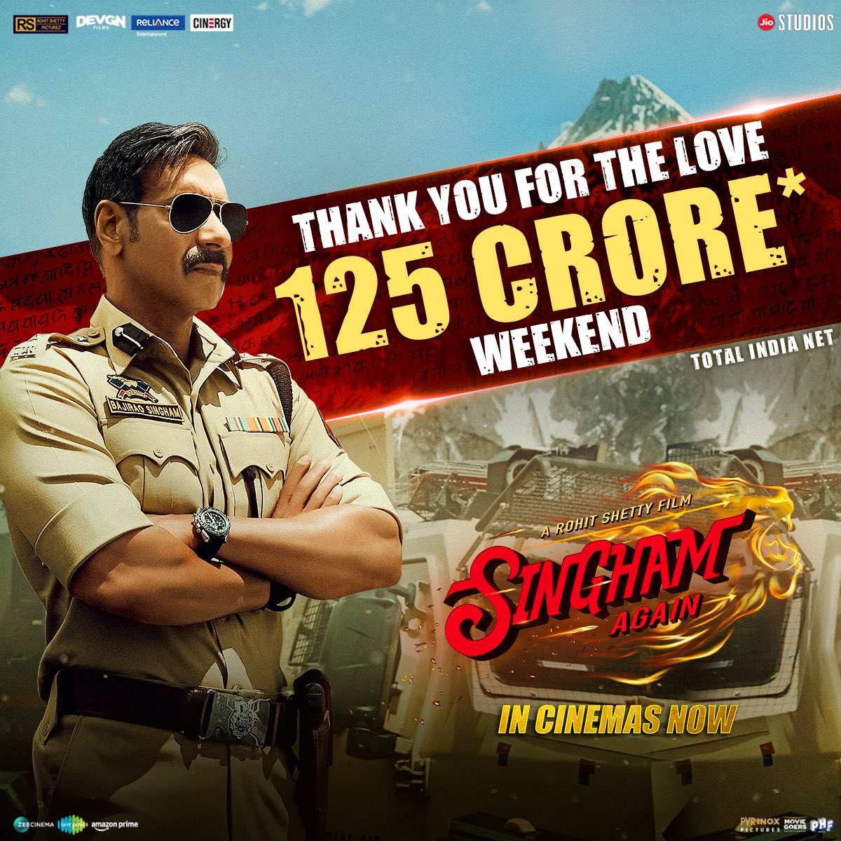 TeamtigerogTeam's tweet photo. The weekend box office collection is off the chartsβsetting new records and bringing fans to the edge of their seats! This is the hype we've been waiting for! ππ₯ Have you caught the action yet?
#SinghamAgain #BoxOfficeHit #BlockbusterWeekend #SinghamFever https://t.co/B9jxV0lSeU