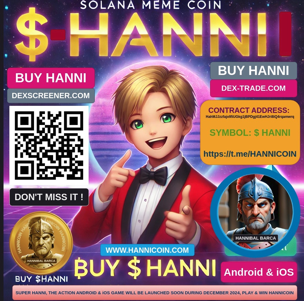 Get ready for an epic, action-packed journey inspired by the legendery Hannibal Barca. 🔥🚀 SUPER HANNI 🎮This Game will take you on a quest from Carthage to Rome with lot's of fun on the way and $Hanni to be earned 😏💸💰💲Fill your bags, Next Stop 🌙

IN HANNICOIN WE TRUST🐘🐘