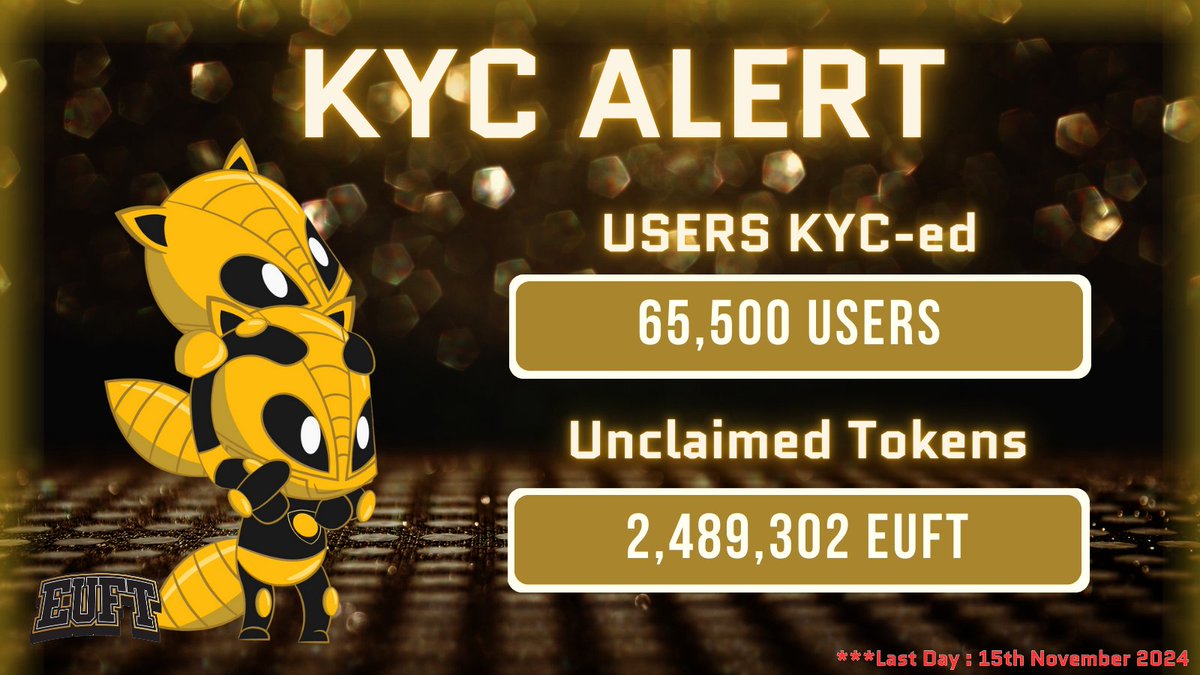 TALEforMALAYSIA's tweet photo. KYC alert! 

🚨 Don’t wait until it’s too late! With over 65,500 already verified, are you in? 

Only 2,489,302 EUFT tokens remain to be claimed! ⏳ #EUFT https://t.co/8fnCsTv8b9