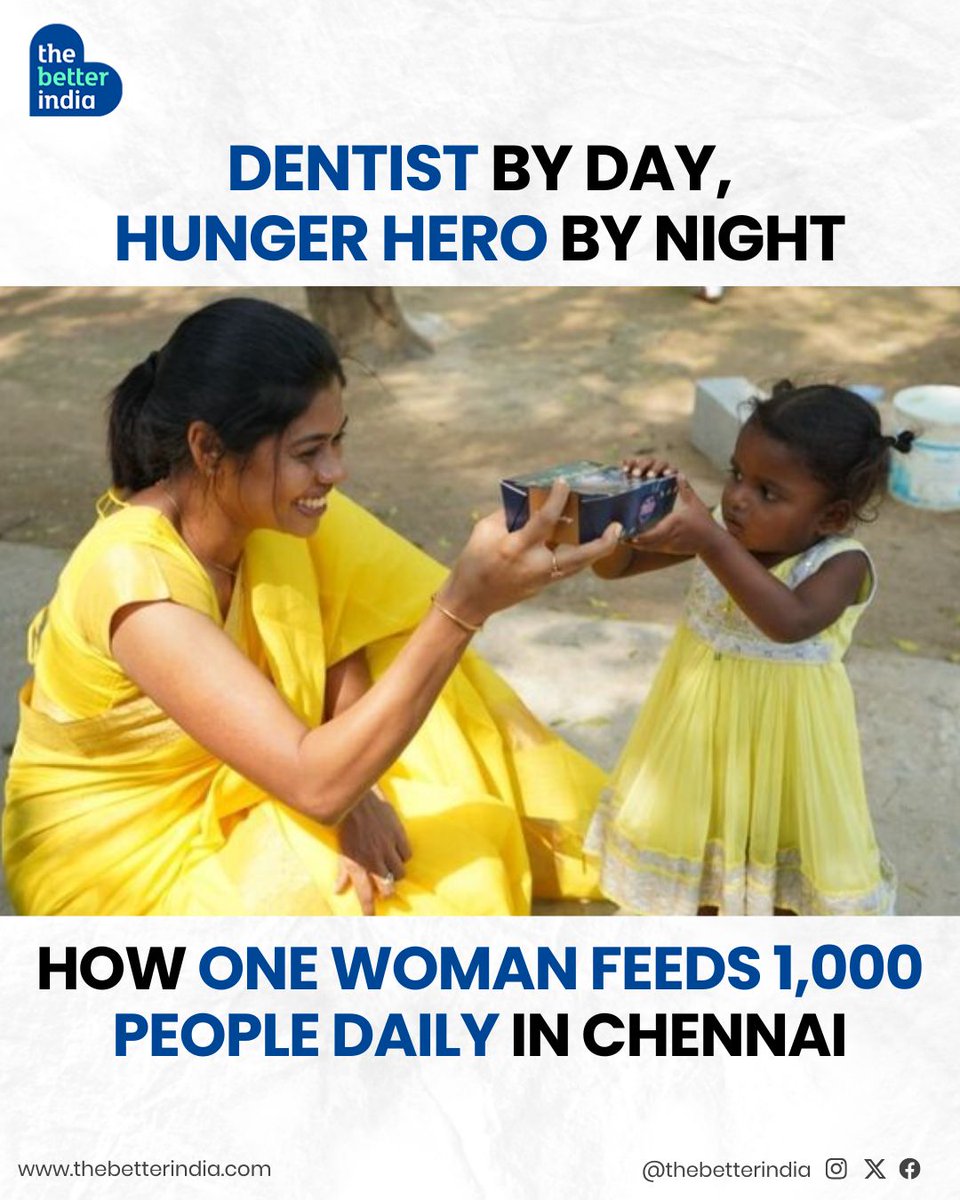 thebetterindia's tweet photo. Meet Dr Issa Fathima Jasmine, a Chennai orthodontist dedicated to ensuring no one goes to bed hungry. 

#HungerHero #InspiringStories #Chennai #ActsOfKindness #EndHunger #CommunitySupport #PositiveChange #WomenForChange #BetterIndiaForWomen https://t.co/47STF0veXa