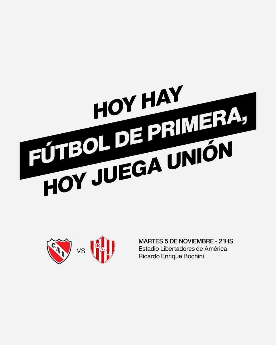 #HoyJuegaUnión 🇦🇹

🆚 <a href="/Independiente/">C. A. Independiente</a>
🕐 21.00 horas
📍 Estadio Libertadores de América 
⚖️ Pablo Echavarría 
📺 ESPN Premium