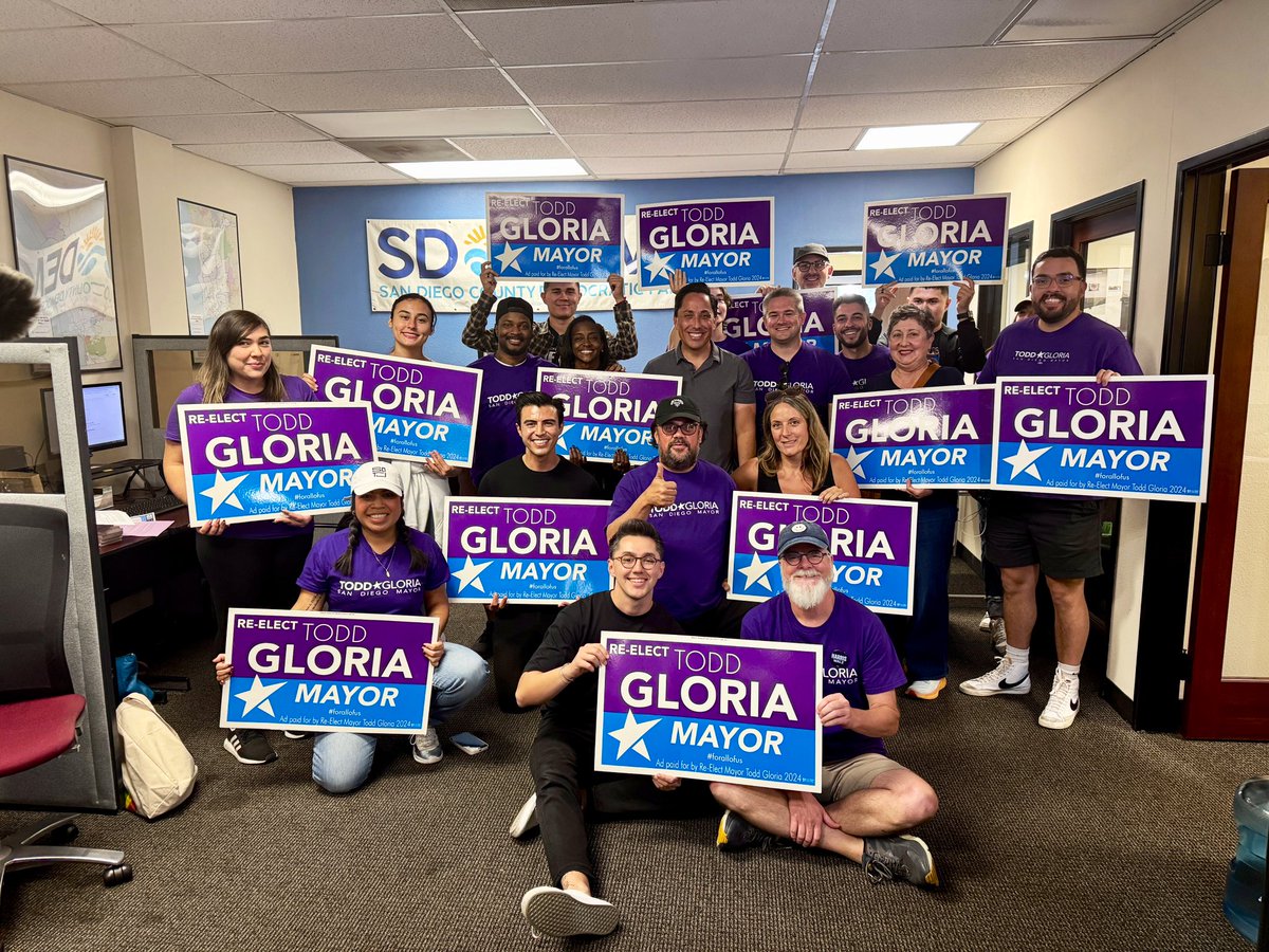 ToddGloria's tweet photo. One day left to go and the #ToddSquad is not letting up. Weโre knocking doors, making calls and helping San Diegans make a plan to cast their ballots before 8pm on Tuesday. Letโs keep our city moving forward. #ForAllofUs #GettingItDone https://t.co/V75gGATGXF