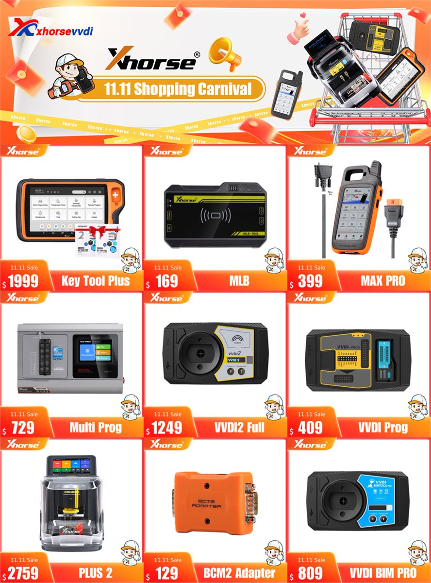 Xhorsevvdi's tweet image. #Xhorsevvdi 𝟙𝟙.𝟙𝟙 SALE kicks off 🆙 Nov. 5-12 🎉🎉
👉👉🛒 xhorsevvdi.com/producttags/11…
More discounts, contact us! 🎁
📞Whatsapp:+86-13983756354
☎️Skype: xhorsevvdi.com
#keyprogrammer #keycuttingmachine #xhorsekey #locksmith #xhorsesale #xhorse