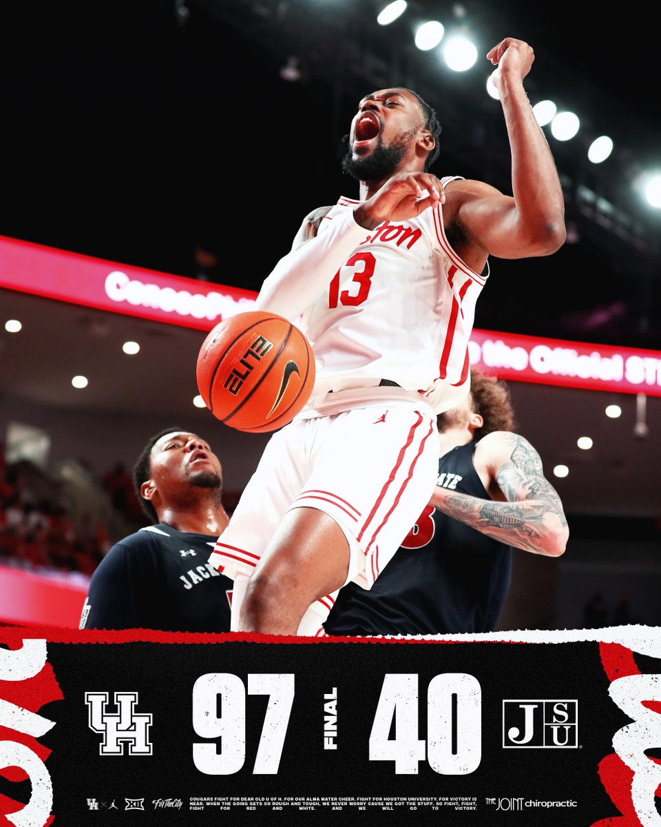 UHCougarMBK's tweet photo. COOGS WIN!
presented by @TheJointChiro

1-0... On to the next

@LjCryer | 16 pts | 3 ast | 4 treys
@JWanRoberts13 | 14 pts | 6 rebs 
@lossyuzan | 8 pts | 7 rebs | 10 asts

NEXT – @MattressFirm Battleground 2k24, vs #11/11 Auburn
8:30 pm Sat, @ToyotaCenter

#ForTheCity x #GoCoogs https://t.co/azrxhGPJfJ