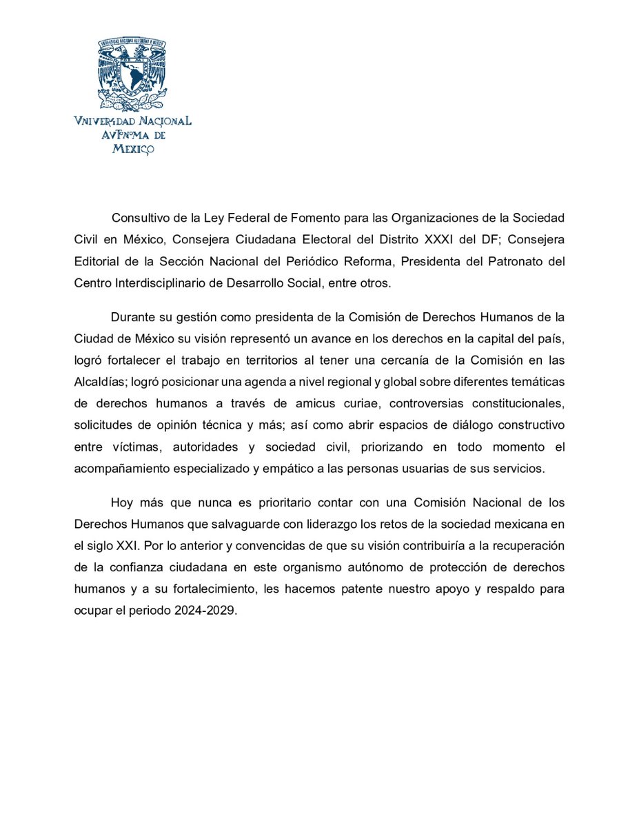 Xpidxaa_bi's tweet photo. En el contexto de la designación de la representante de la #CNDH, las directoras de diversas entidades de la UNAM han refrendado su apoyo a la candidatura de Nashieli Ramírez Hernández.
Es tiempo de territorialidad y de acompañar con fuerza la defensa de #DDHH en el país https://t.co/8gzVz5gyvj