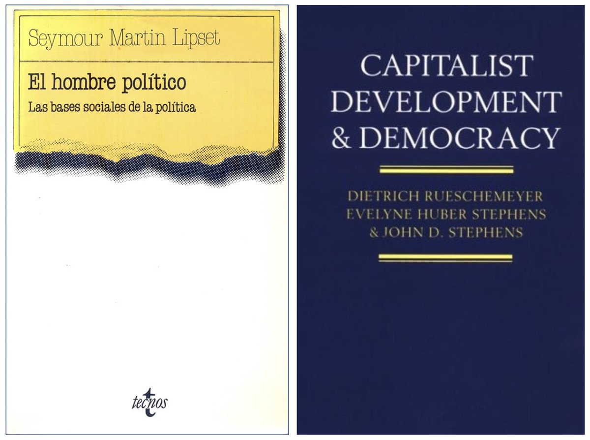 Un debate en la teoría de la democracia concierne el rol de la clase trabajadora. Lipset subraya el autoritarismo de la clase obrera. En contraste, Rueschemeyer et al. ven a la clase trabajadora como consistentemente democrática.

Descarga de Lipset: ia601001.us.archive.org/25/items/ElHom…