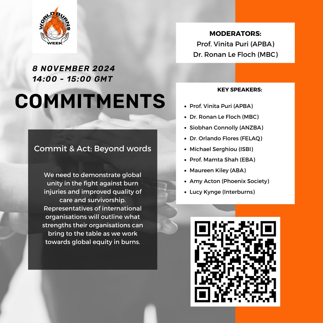 Tune in to today’s webinar session on “Commitments”.

👉Connect by REGISTERING HERE:
us02web.zoom.us/webinar/regist…

#WorldBurnsWeek #BurnAwareness #GlobalHealth #BurnSurvivors  #BurnAdvocacy #BurnCare