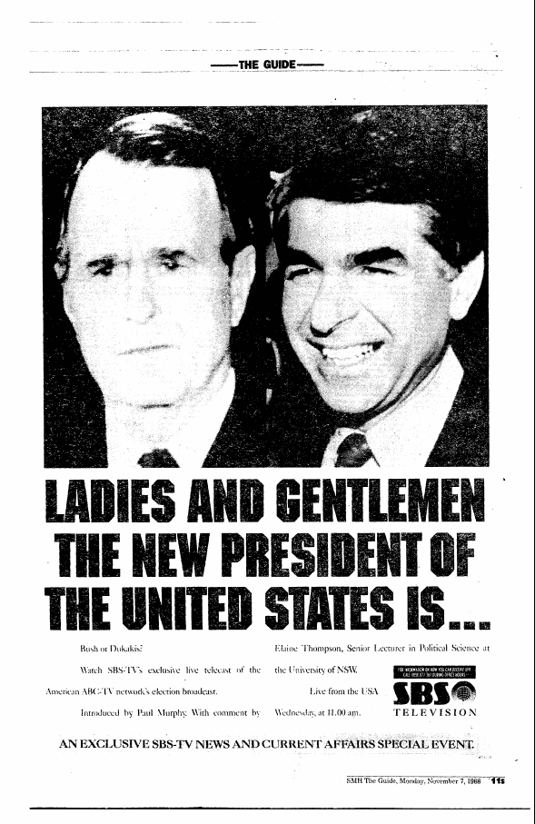 American election broadcast - SBS (1988) 

(📸 The Sydney Morning Sun)