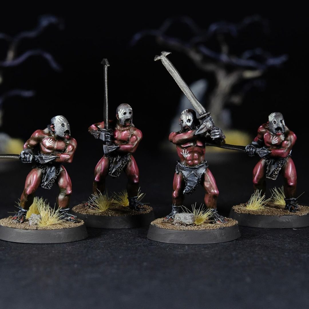 Isengard Warriors. What a horrible bunch of bastards. \n\n#mesbg #middleearthstrategybattlegame #paintingmesbg #paintingwarhammer #warhammercommunity #isengard #lordoftherings #tabletopgaming #paintingminiatures #wargaming #urukhai #urukhaiberserker #orktober #orctober