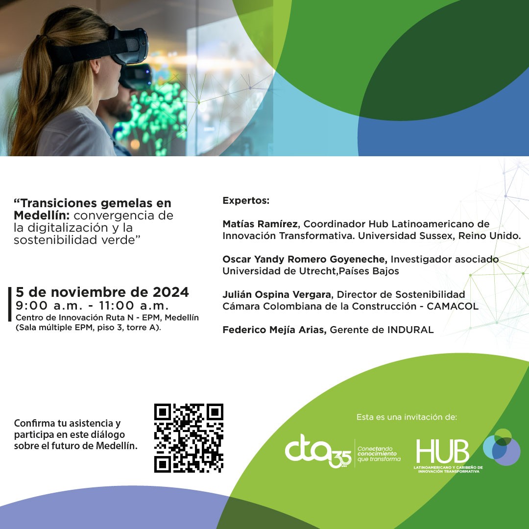 ¡Estamos en Medellín! Participaremos en el conversatorio Empresarial: Identificación de Tecnologías para  las Transiciones Gemelas en  un espacio pensado para explorar las tecnologías digitales y sostenibles en la transformación de la ciudad. <a href="/cta_co/">CTA</a> <a href="/indural/">indural</a> <a href="/CamacolColombia/">Camacol Colombia</a>