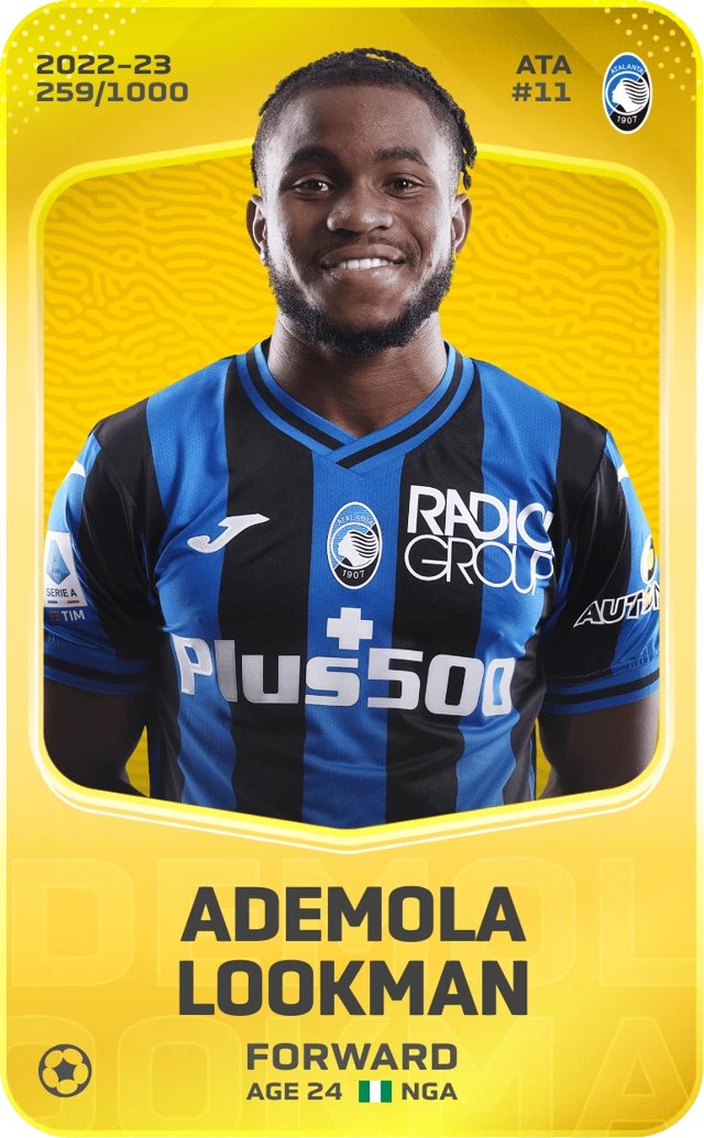 ⚽️Joueur de la GW #23 <a href="/Sorare/">Sorare</a> 

🦾Ce week-end, la carte qui m'a fait gagner le plus de points est celle du GOAT Ademola Lookman !

🔢DS = 70 (2 buts) / AA = 21.3 / Global = 91.3
💵2024 = 60>80€ / Classic = 28>31€

❓Et vous, quelle est VOTRE carte #Sorare de la GW #23 ?
