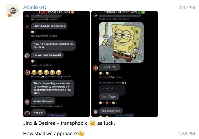 A group of non POC women made a group chat to attempt to cancel @desiredrac0 here’s the proof ⬇️ even though Yall had anxiety about posting said messages Yall still did because of even knowing the context of the conversations , knowing that it was backlash for a abuser trying gaslight us & even knowing that it wasn’t actioned correctly and Yall took 2 buffet siting made them into one and knowing that they weren’t aimed to attack anybody in the lgbtq+ community I feel like this is blatant racial discrimination like Yall wanted us to get cancelled with the MISS SPREADING of information KNOWINGLY ….. then hide behind a anonymous account and act friendly with us still have us retweeting your things and being unaware the whole time that Yall blatantly attacked us . 

@curv3ssuccubus @MamaxAaliyah @br4ttyb4be or @SpicyLadyfire