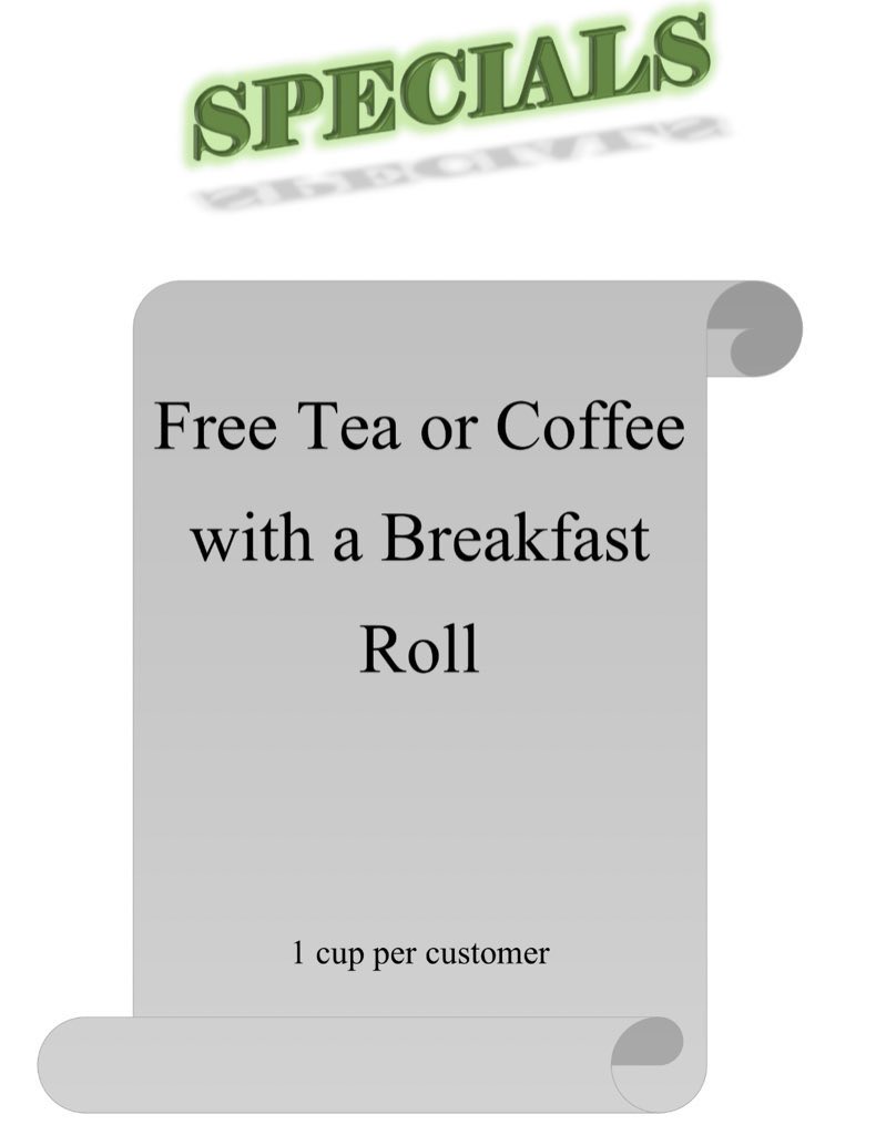 The mornings are getting darker and colder…

Free tea or coffee with a breakfast roll ☕️🥓
Great way to start your day!