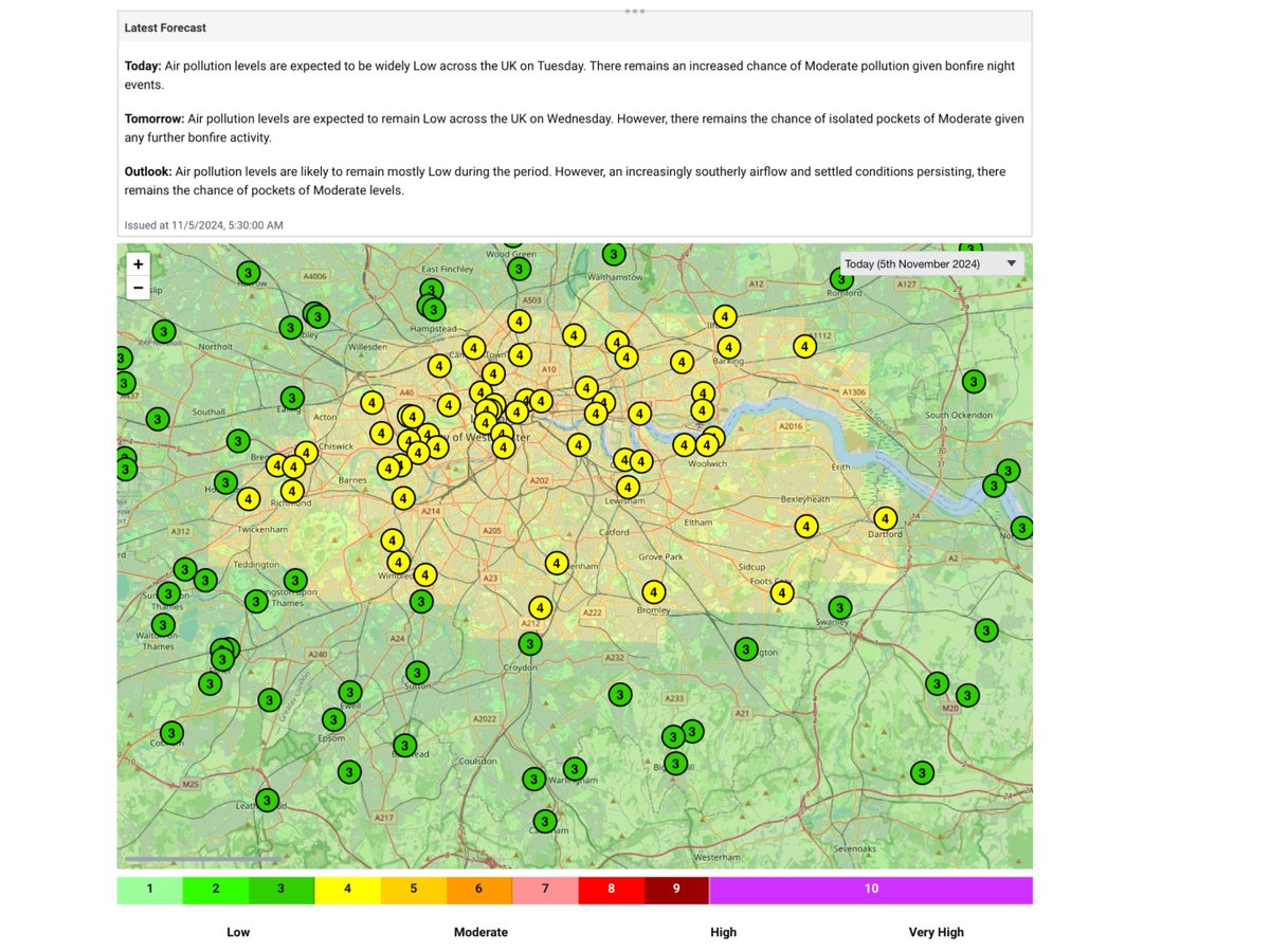 CleanAirLondon's tweet photo. #CodeRed alert | HIGH and EXTREME particle #AirPollution peaks (which may average MODERATE+) at times from Tuesday for several days. Light, low easterly winds bringing air from the Continent, our own emissions plus festival bonfires and fireworks << Check our #CleanAirCities app https://t.co/H7C3WSBpSo