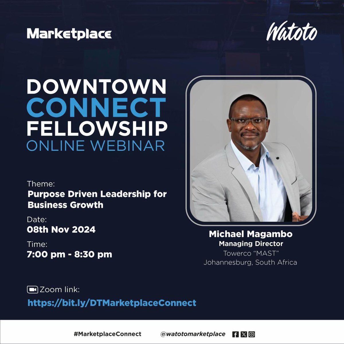 This Friday is going to be such a meaningful online session for us as the Downtown Family with Michael Magambo, a seasoned leader who God has used in many ways to make the places where he has led fruitful! 

Here’s the link:  bit.ly/DTMarketplaceC…