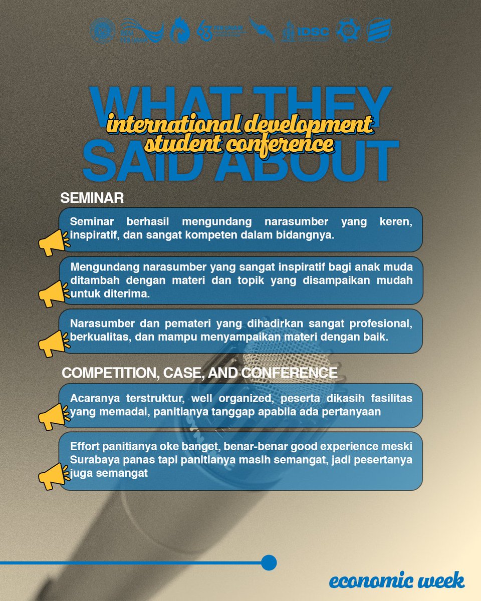 🏆 Reflecting on the incredible achievements of the IDSC! Motivating guest stars, Insightful seminars, and engaging competitions—an unforgettable experience!🏅

See you soon at IDSC 2024🤩🫵🎉
#EconomicWeek2024 #BringTheEpiphany #ImFactful #FEBSatu #UNAIRHebat