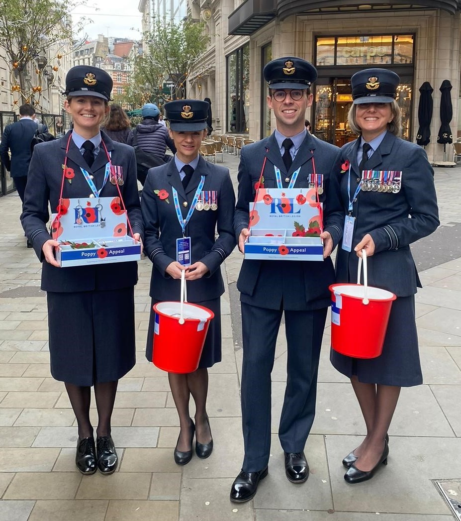 Proud RAF personnel were out in force at the annual <a href="/PoppyLegion/">Royal British Legion</a> Poppy Appeal collection in London. Tube stations including Leicester Square, Piccadilly &amp; Oxford Circus saw many a face rattling tins, handing out poppies and collecting for a great cause. #Remembrance #lestweforget