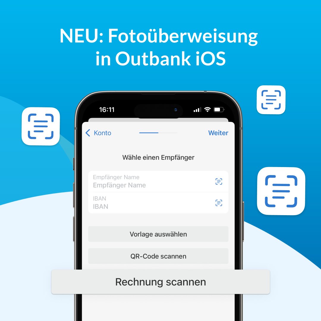 #Outbank 3.16.0 ist da und damit ein lang erwünschtes Feature: Die #Fotoüberweisung. Spar dir die manuelle Eingabe von Umsatzdetails und nutze den neuen 'Rechnung scannen'-Button im Überweisungsfenster.

Weitere Infos findest du hier: 
👉 outbankapp.com/jetzt-neu-foto…

#outbankapp