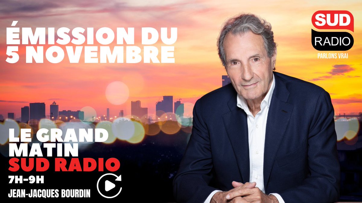 Vous avez manqué le #GrandMatin ? Retrouvez l'émission du 05/11 en intégralité avec <a href="/JJBourdin_off/">Jean-Jacques Bourdin</a>

➡️ <a href="/Jeromedurain/">Jérôme Durain</a> (sénateur PS), <a href="/MaximeChervaux/">Maxime Chervaux</a>, <a href="/ericrevel1/">Eric Revel</a>, <a href="/francoisedegois/">francoise degois</a> et <a href="/ELevyCauseur/">Elisabeth Lévy</a> sont aussi les invités du jour

Replay : sudradio.fr/programme/legr…