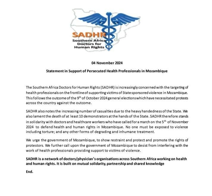 cfambirai's tweet photo. Southern Africa Doctors for Human Rights (SADHR) solidarity statement with health professionals in Mozambique. https://t.co/a1A3nV6LDV