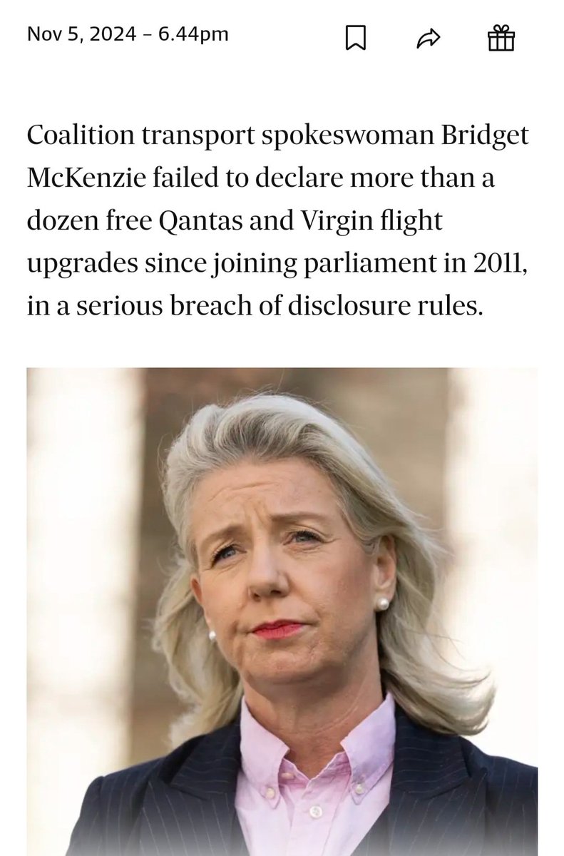 Breaking :
Bridget McKenzie in serious breach of disclosure rules