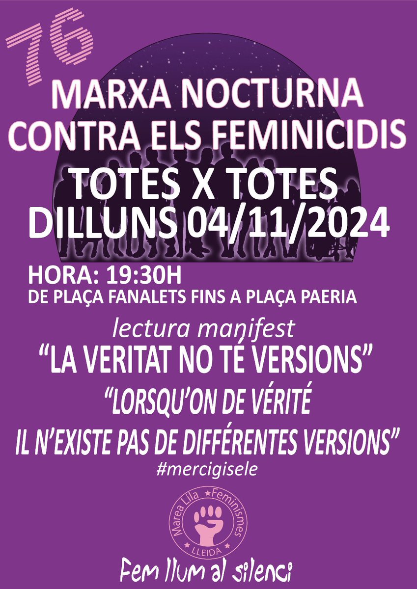 lainmaromeo's tweet photo. Ahir @CCOOLleida a la marxa contra els feminicides i les violències masclistes amb @marealilalleida.
"La veritat no té versions" #caurantots #nocallem #mercigisele #totesxtotes https://t.co/ovr9Ac7dR9