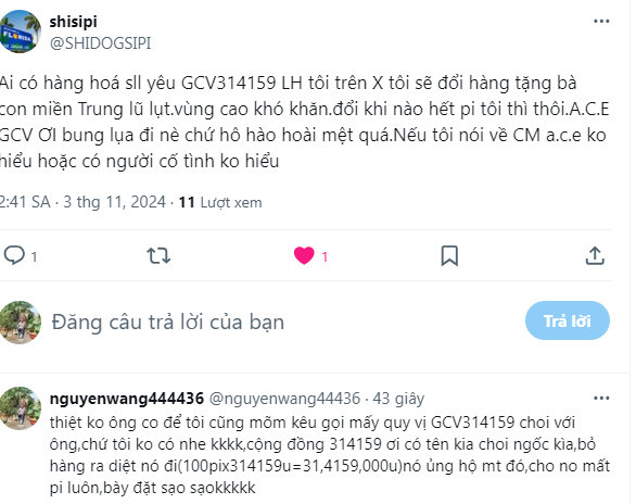 CD314159 đâu rồi khô máu với thằng nó đi,dám bỏ ra hơn31M làm từ thiện kìa,đức nguyễn ,đức cương,hứa văn cường,rồng trắng.v.vv..cộng đọng mạnh vậy hợp sức cho ku đo mất 100p đi,ko thi người ta noi mình mõm đó(toi thì ko biet gia nên xin né qua làm khán giả)