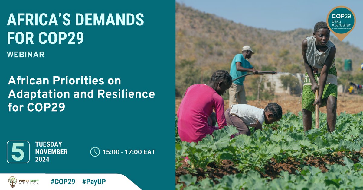 PowerShftAfrica's tweet photo. 🌍 With COP29 around the corner, securing a new global climate finance goal is critical to strengthening the global response to climate change🌍

#COP29 must prioritise adaptation finance that is predictable, grant-based, and easily accessible to address these evolving challenges.

Join us later as we launch Africa's position paper on Adaptation.

Register here: https://t.co/typhIKP9bs

#COP29 #ClimateFinance #JustTransitions #Adaptation