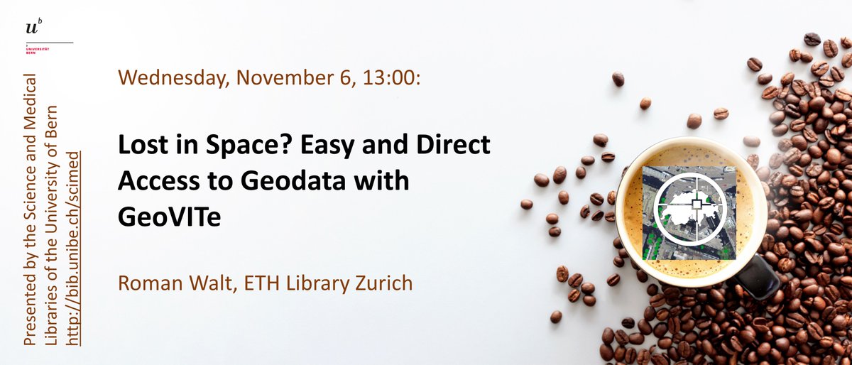 Science and Medical Libraries University of Bern (@sci_ub_unibe) on Twitter photo For all scientists working with #spatialdata <a href="/unibern/">Universität Bern</a>: Are you "lost in space"? Learn more about easy and direct access to #geodata with #GeoVITe. With Roman Walt from <a href="/ETHBibliothek/">ETH-Bibliothek</a>. Nov. 6, 13:00, online here: bib.unibe.ch/scimedCL <a href="/geologyUniBern/">Institute of Geological Sciences, Uni Bern</a> For all scientists working with #spatialdata <a href="/unibern/">Universität Bern</a>: Are you "lost in space"? Learn more about easy and direct access to #geodata with #GeoVITe. With Roman Walt from <a href="/ETHBibliothek/">ETH-Bibliothek</a>. Nov. 6, 13:00, online here: bib.unibe.ch/scimedCL <a href="/geologyUniBern/">Institute of Geological Sciences, Uni Bern</a>