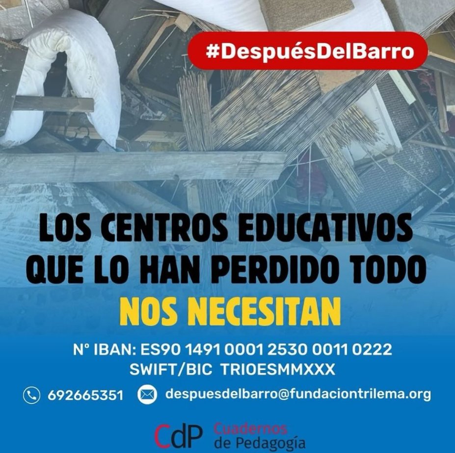 snappetspain's tweet photo. #DespuésDelBarro
@CuadernosP  inicia una campaña tanto económica como de recogida de material escolar para ayudar a los colegios afectados a la que nos sumamos y brindamos nuestro apoyo. ¡Tú también puedes! https://t.co/XtCDkOkOPc